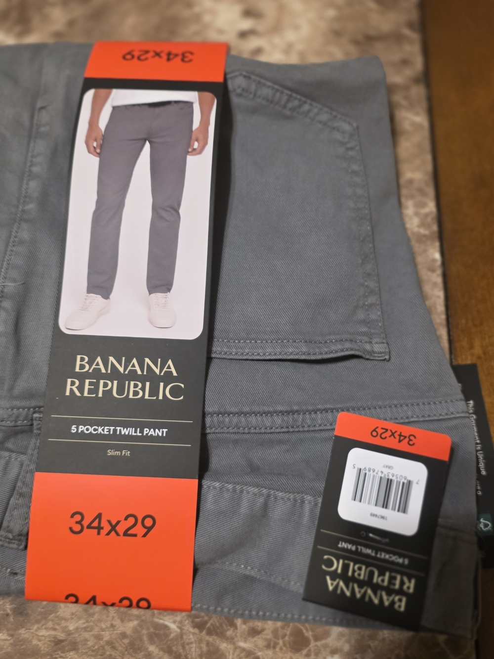 Banana Republic Men's Gray Slim 5-Pocket Twill Chinos